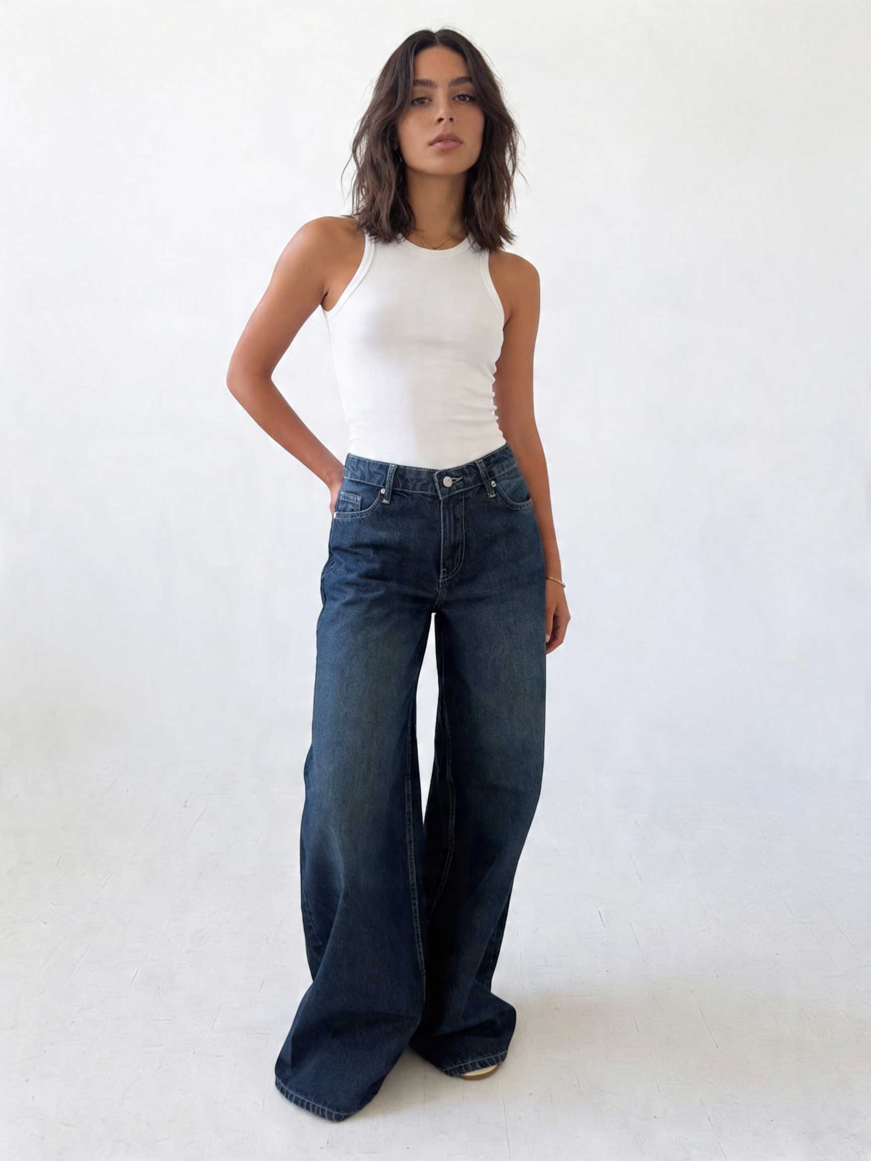 Loose Baggy – Mid-Waist Deep Vintage Blue Jeans