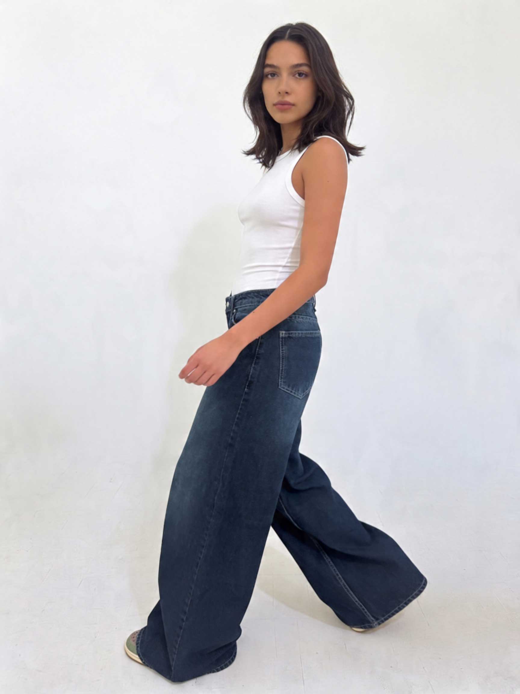 Loose Baggy – Mid-Waist Deep Vintage Blue Jeans