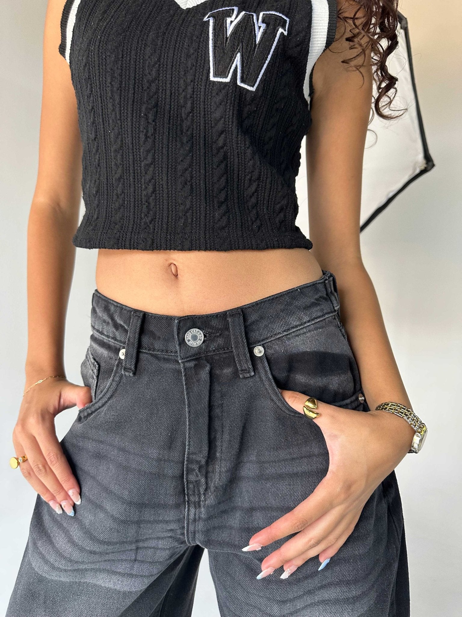 Skater - Flex Waist Washed Black Jeans Skater CIZARO - Cizaro Jeans