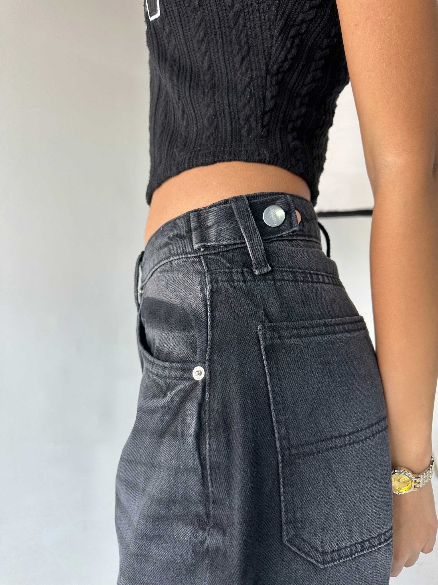 Skater - Flex Waist Washed Black Jeans Skater CIZARO - Cizaro Jeans