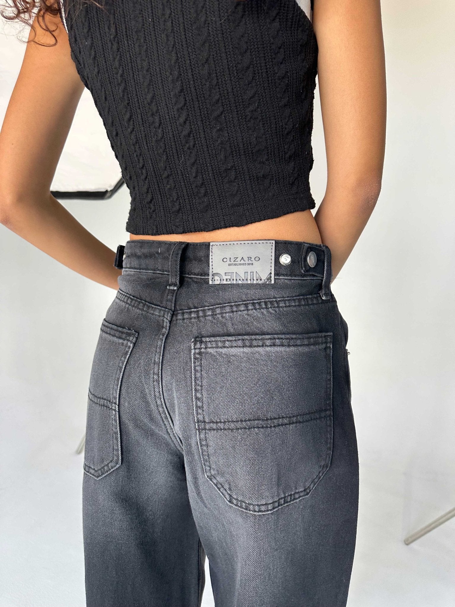 Skater - Flex Waist Washed Black Jeans Skater CIZARO - Cizaro Jeans