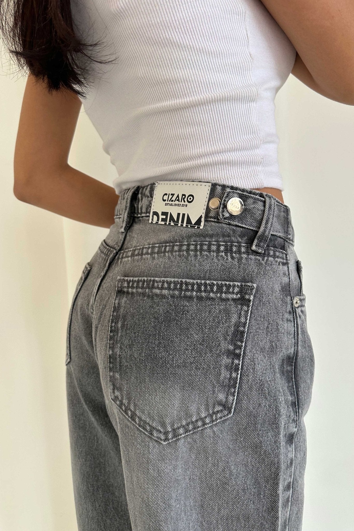 Baggy – Mid Rise Flex Waist Mid Grey Washed Jeans Baggy CIZARO - Cizaro Jeans