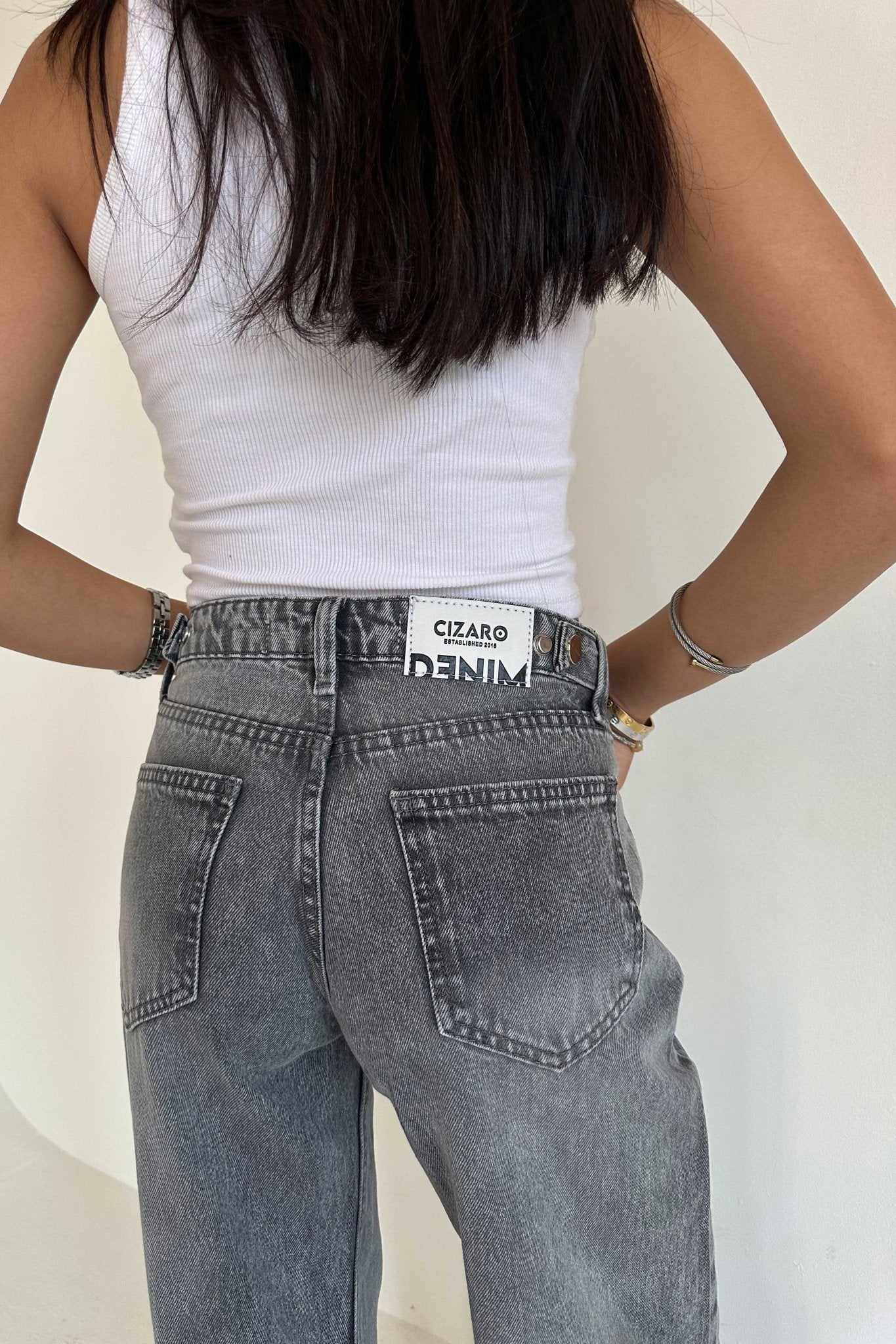 Baggy – Mid Rise Flex Waist Mid Grey Washed Jeans Baggy CIZARO - Cizaro Jeans