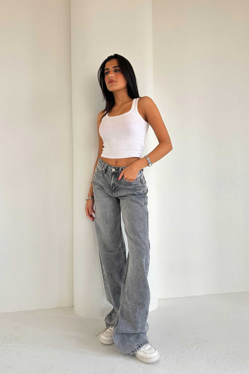 Baggy – Mid Rise Flex Waist Mid Grey Washed Jeans Baggy CIZARO - Cizaro Jeans