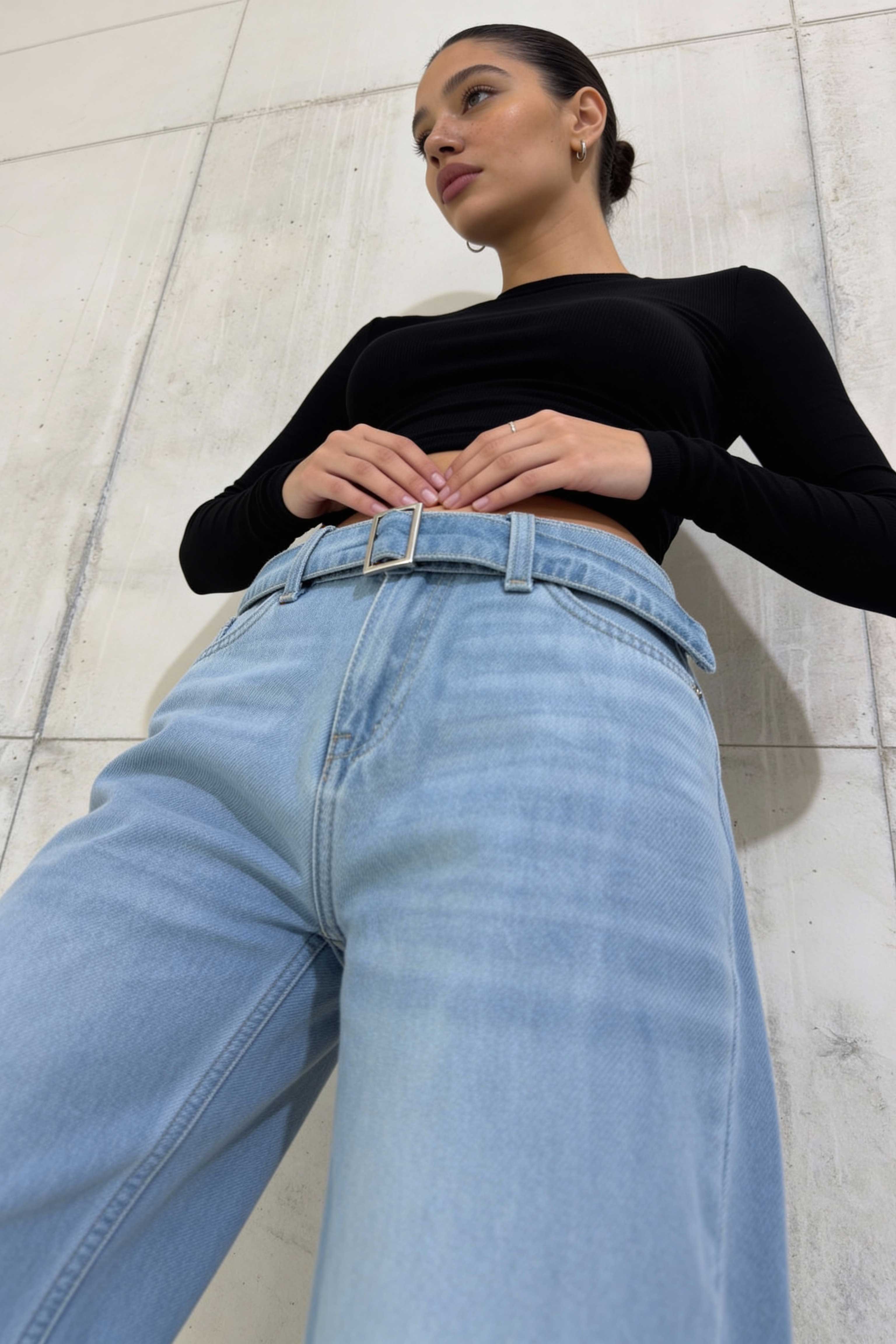 Belted Super Baggy – Mid-Rise Bright Blue Jeans Super Baggy CIZARO - Cizaro Jeans