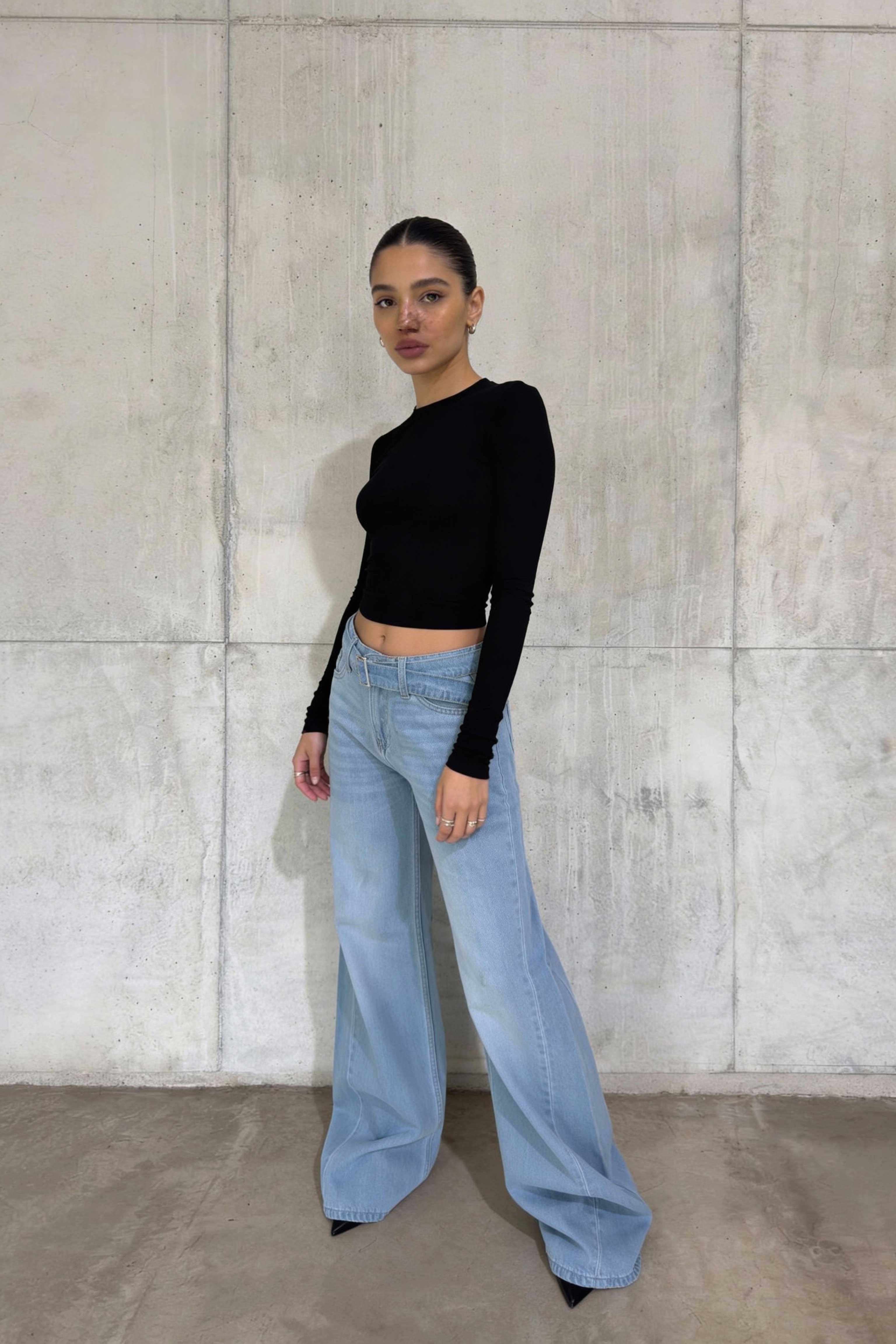 Belted Super Baggy – Mid-Rise Bright Blue Jeans Super Baggy CIZARO - Cizaro Jeans