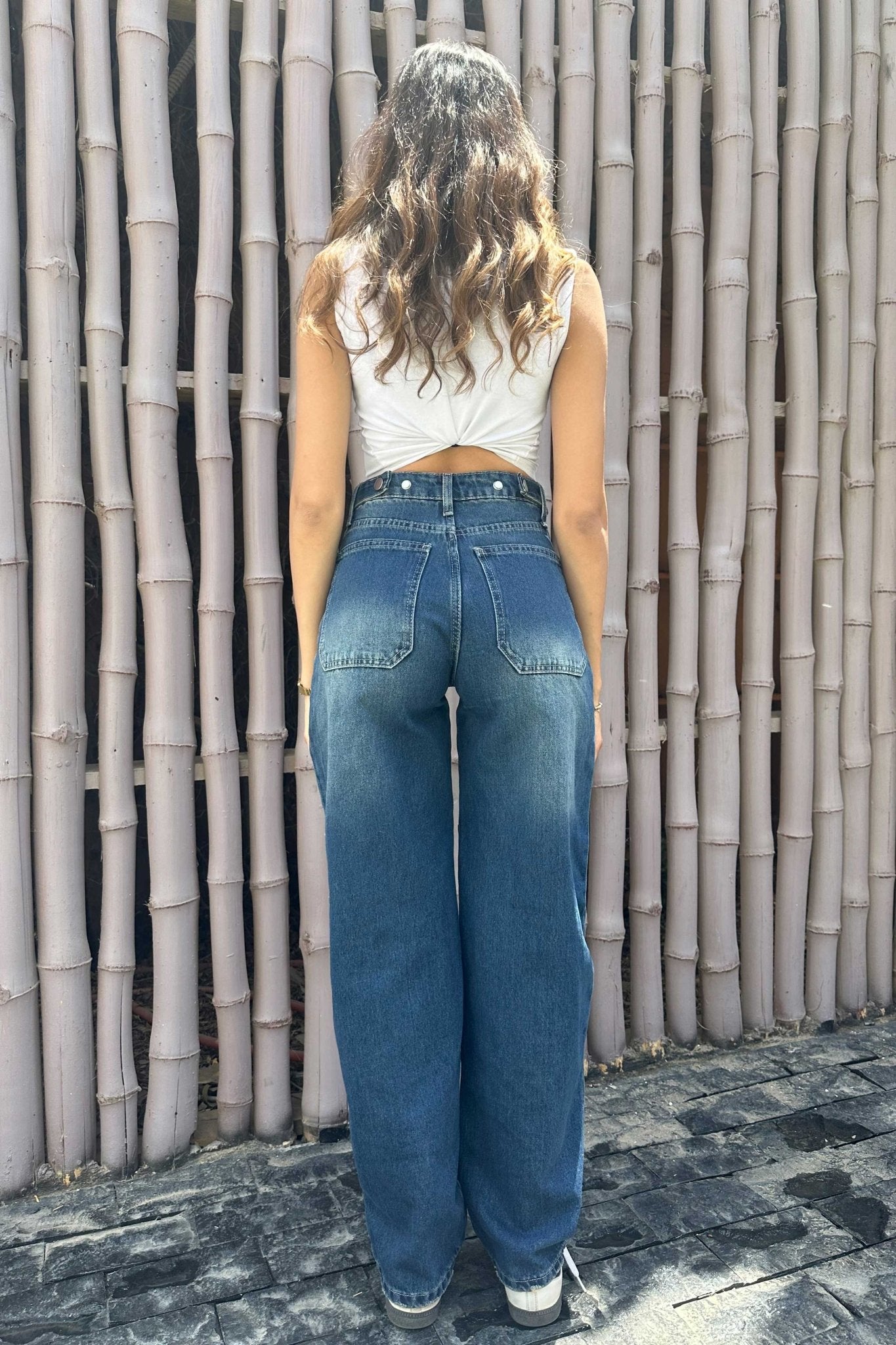 Flex Waist | Skater - High-Waist Vintage Ocean Blue Washed Barrel Jeans Skater CIZARO - Cizaro Jeans