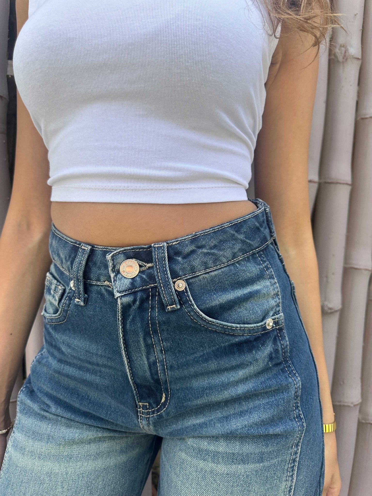 Flex Waist | Skater - High-Waist Vintage Ocean Blue Washed Barrel Jeans Skater CIZARO - Cizaro Jeans