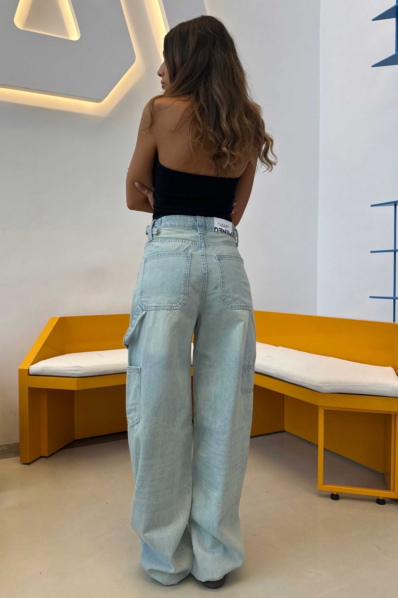 Carpenter - High-Waist Light Vintage Blue Jeans carpenter CIZARO - Cizaro Jeans