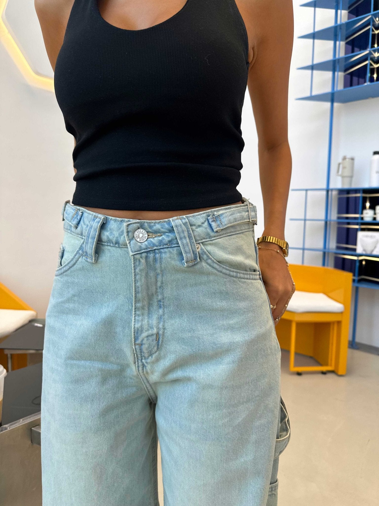 Carpenter - High-Waist Light Vintage Blue Jeans carpenter CIZARO - Cizaro Jeans