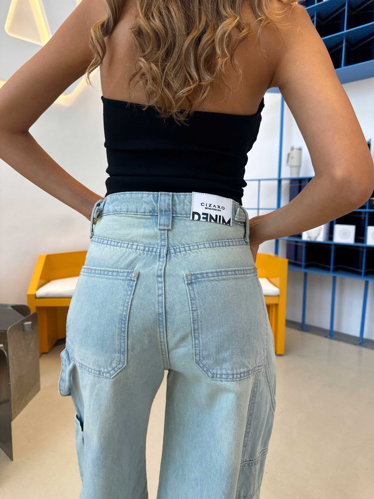 Carpenter - High-Waist Light Vintage Blue Jeans carpenter CIZARO - Cizaro Jeans