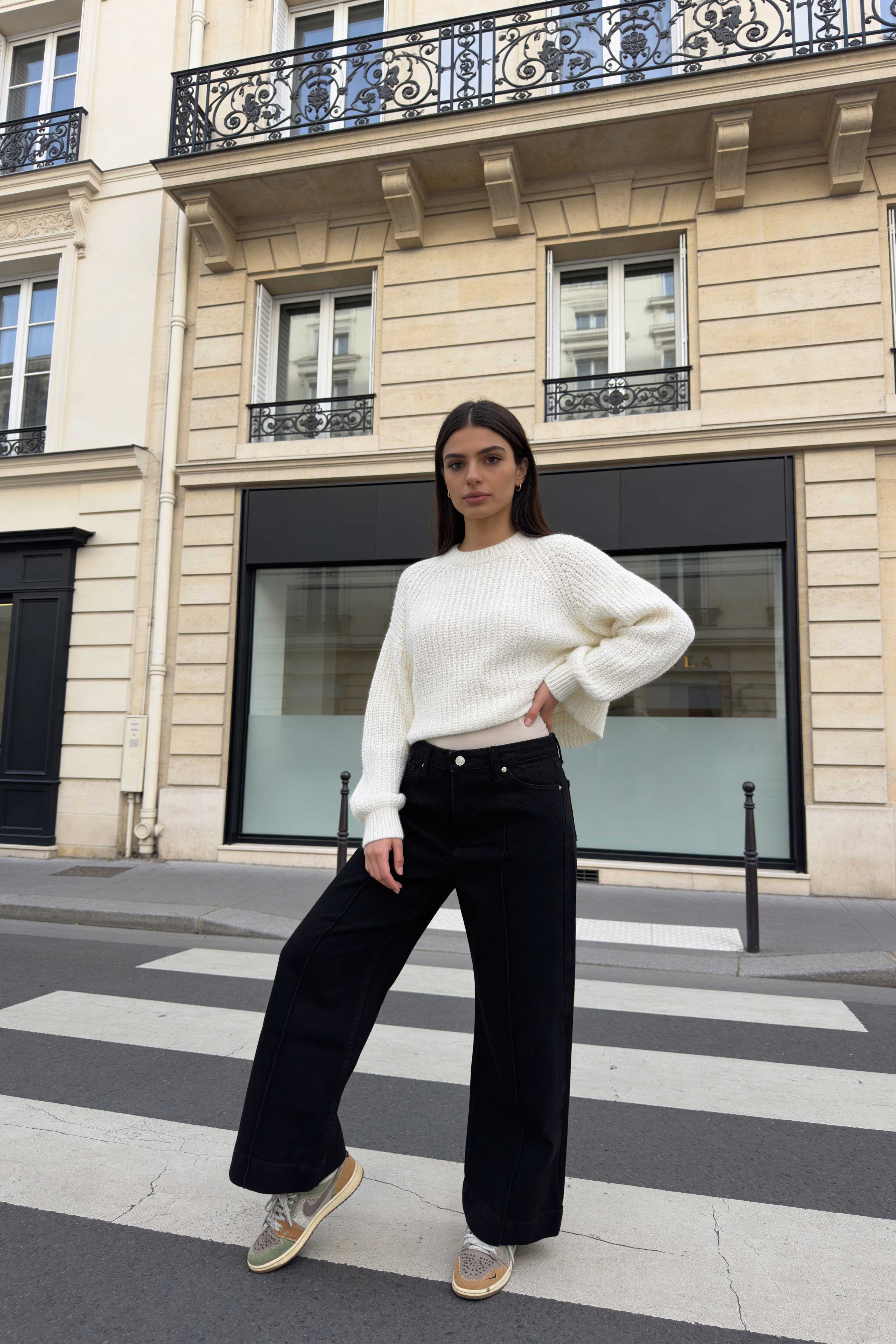 Cropped Wide-Leg – High-Waist Black Jeans Wide-Leg CIZARO - Cizaro Jeans