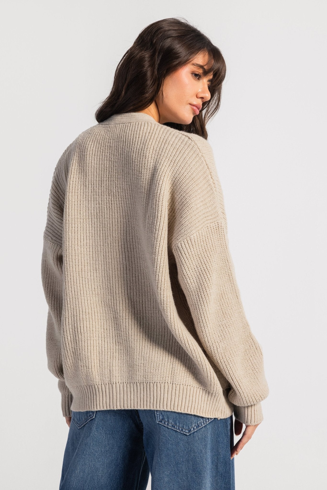 Knit Cardigan – Chunky Relaxed Beige Cardigan CIZARO - Cizaro Jeans