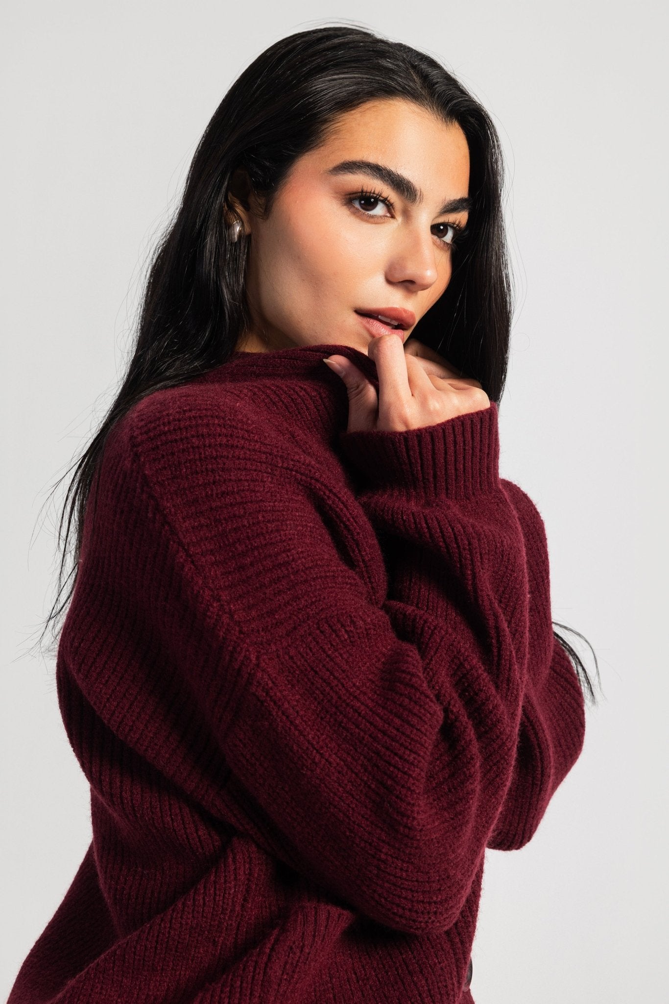 Knit Cardigan – Chunky Relaxed Burgundy Cardigan CIZARO - Cizaro Jeans
