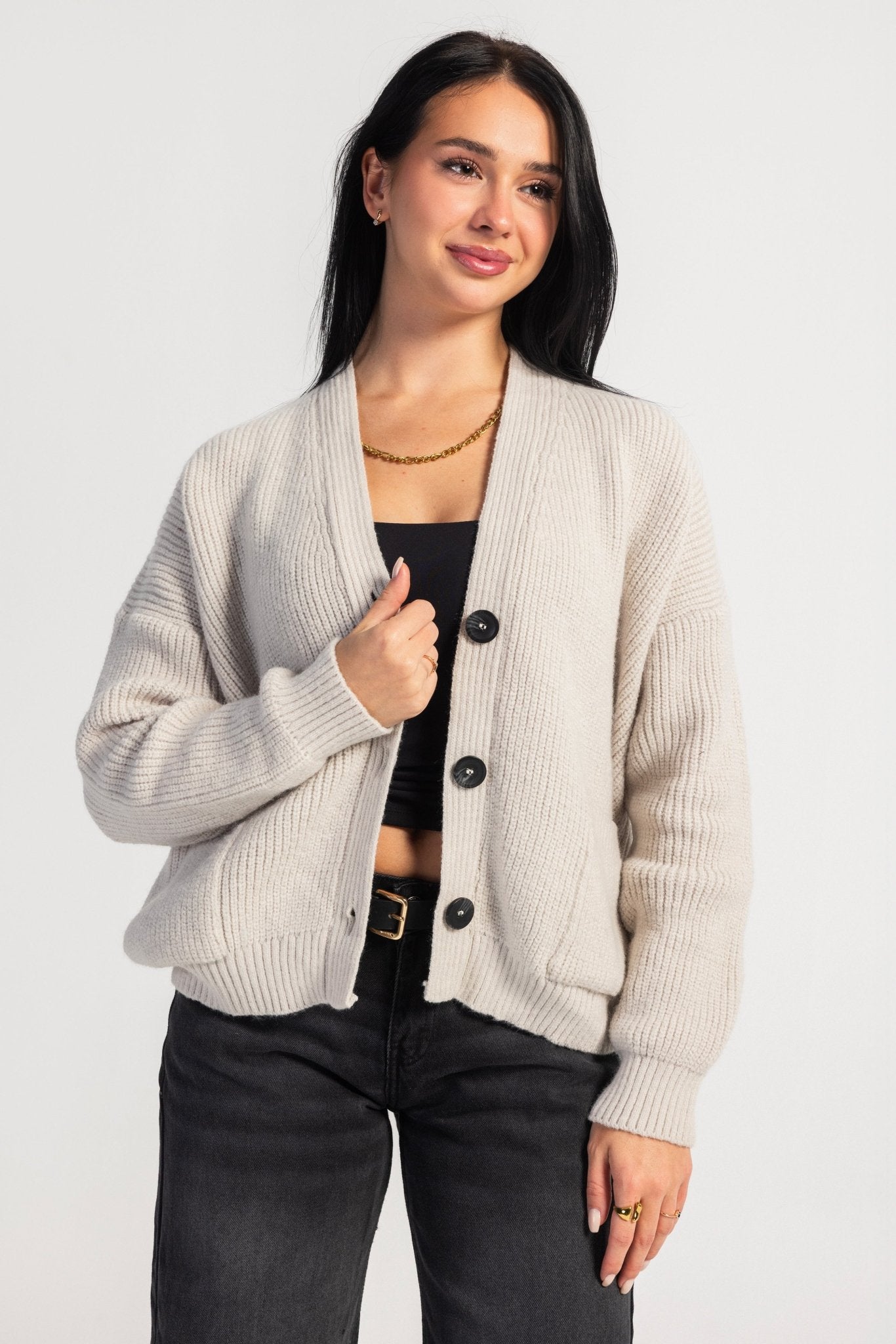 Knit Cardigan – Chunky Relaxed Grey Cardigan CIZARO - Cizaro Jeans