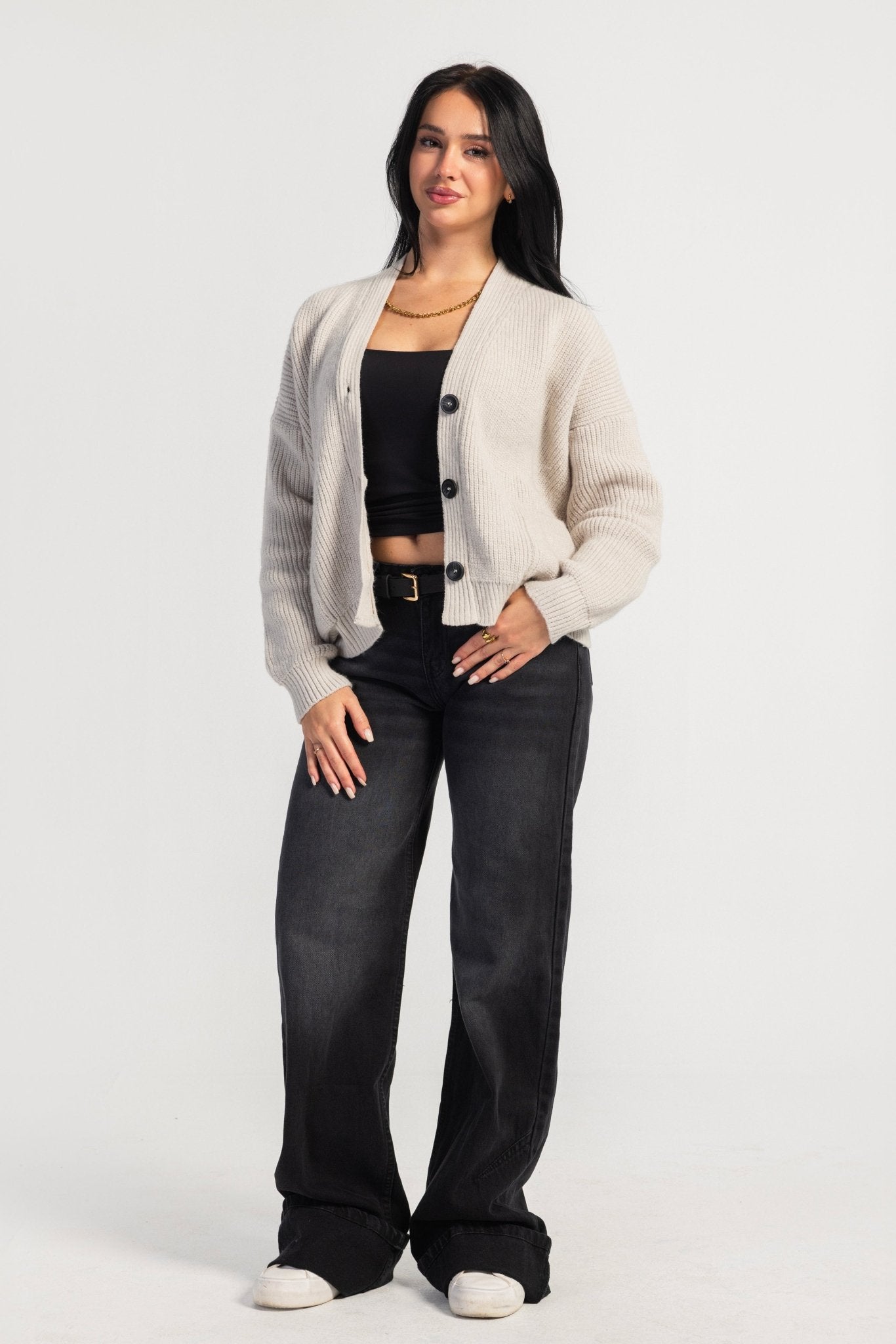 Knit Cardigan – Chunky Relaxed Grey Cardigan CIZARO - Cizaro Jeans