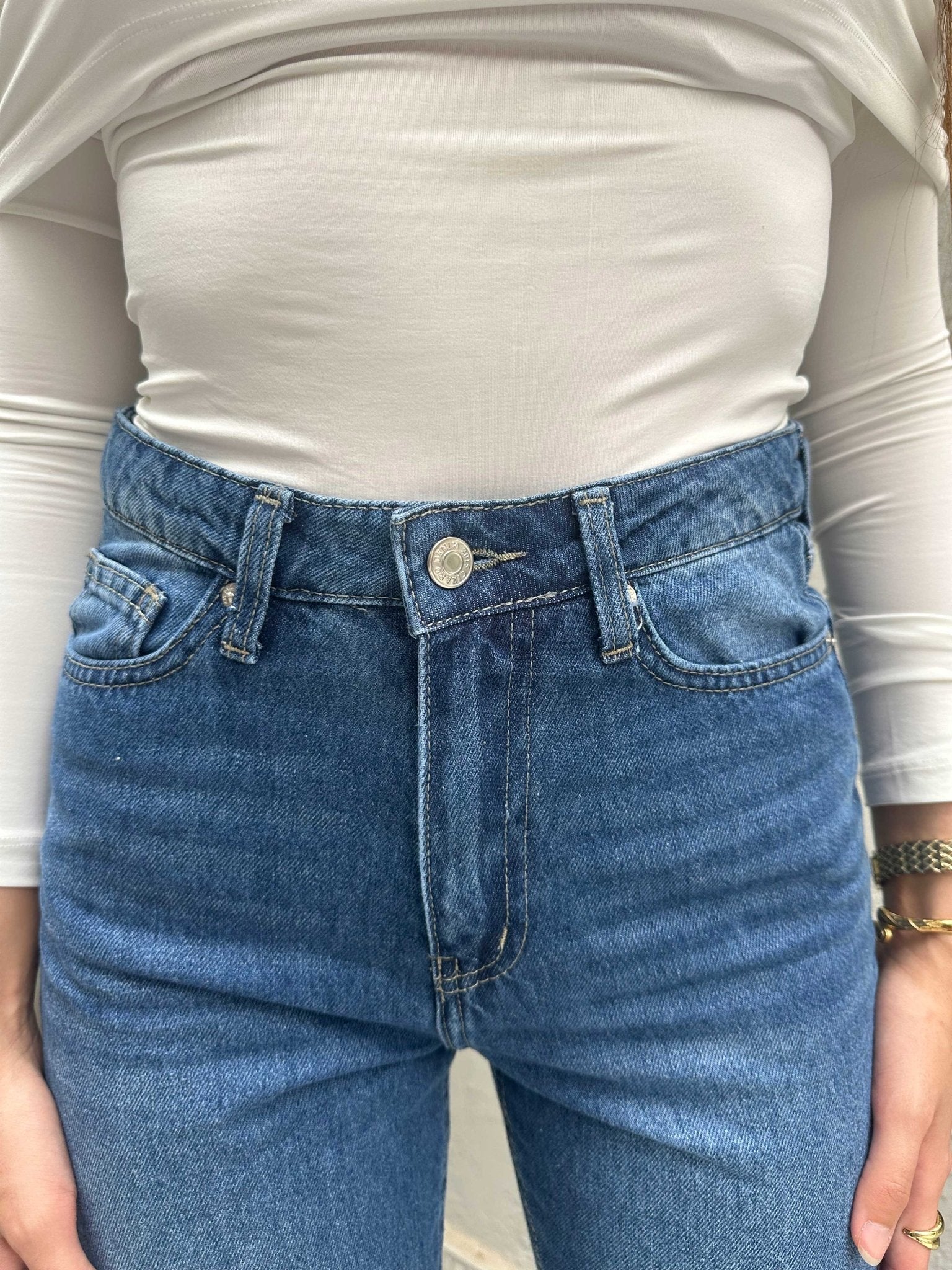Mom Fit | High-Waist Navy Blue Jeans Mom-Fit CIZARO - Cizaro Jeans