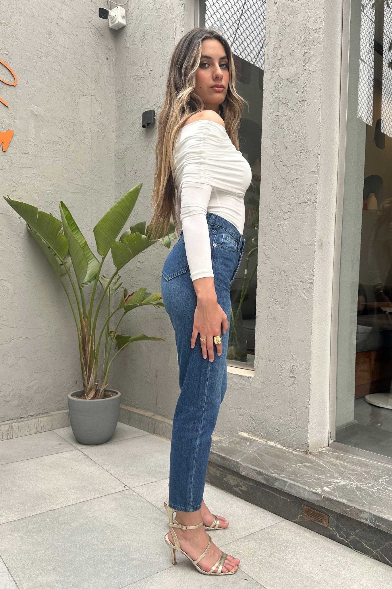 Mom Fit | High-Waist Navy Blue Jeans Mom-Fit CIZARO - Cizaro Jeans