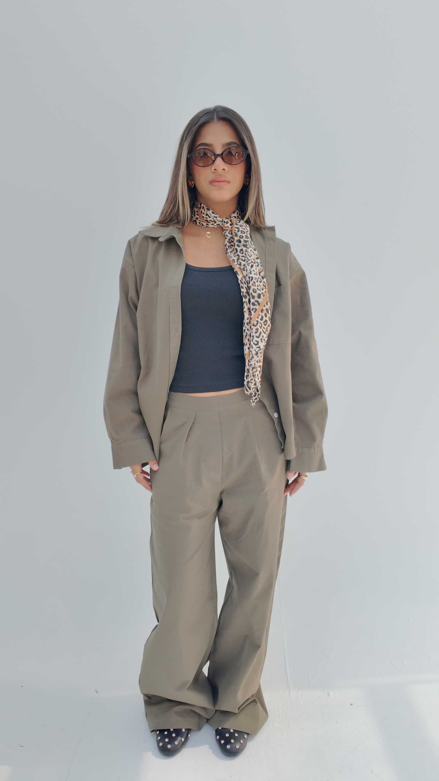 Deep Olive Oversized Shirt – Linen Effect