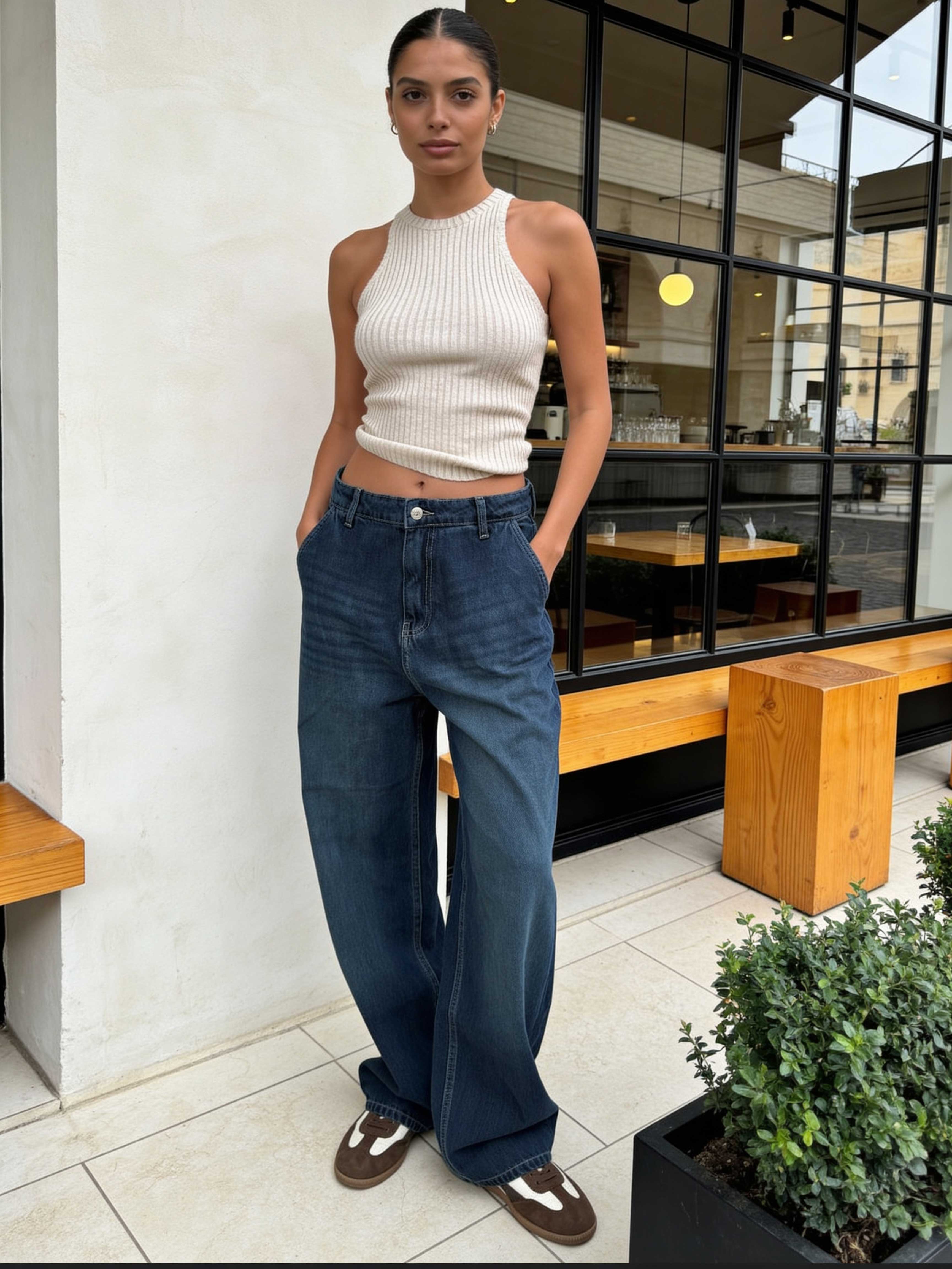 Skater â High-Waist Deep Vintage Green Jeans Skater CIZARO - Cizaro Jeans