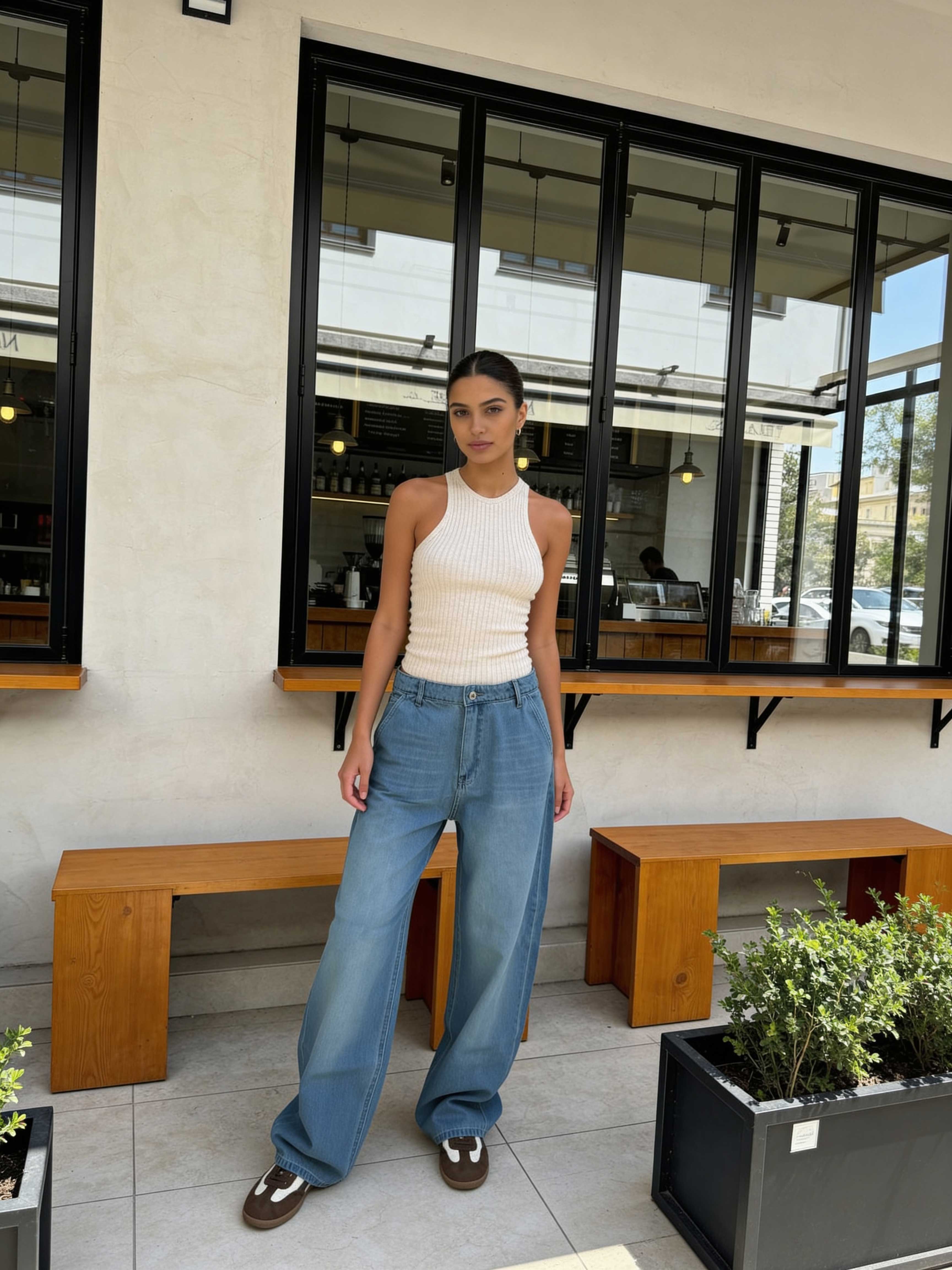 Skater – High-Waist Powder Blue Jeans