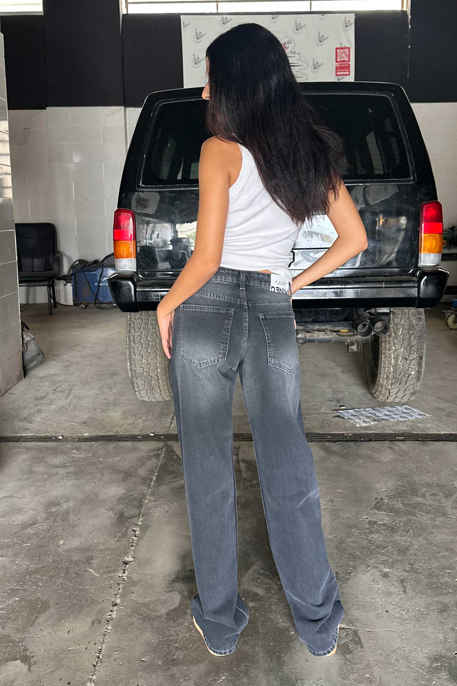 Straight-Leg - Low-Waist Washed Charcoal Jeans straight CIZARO - Cizaro Jeans