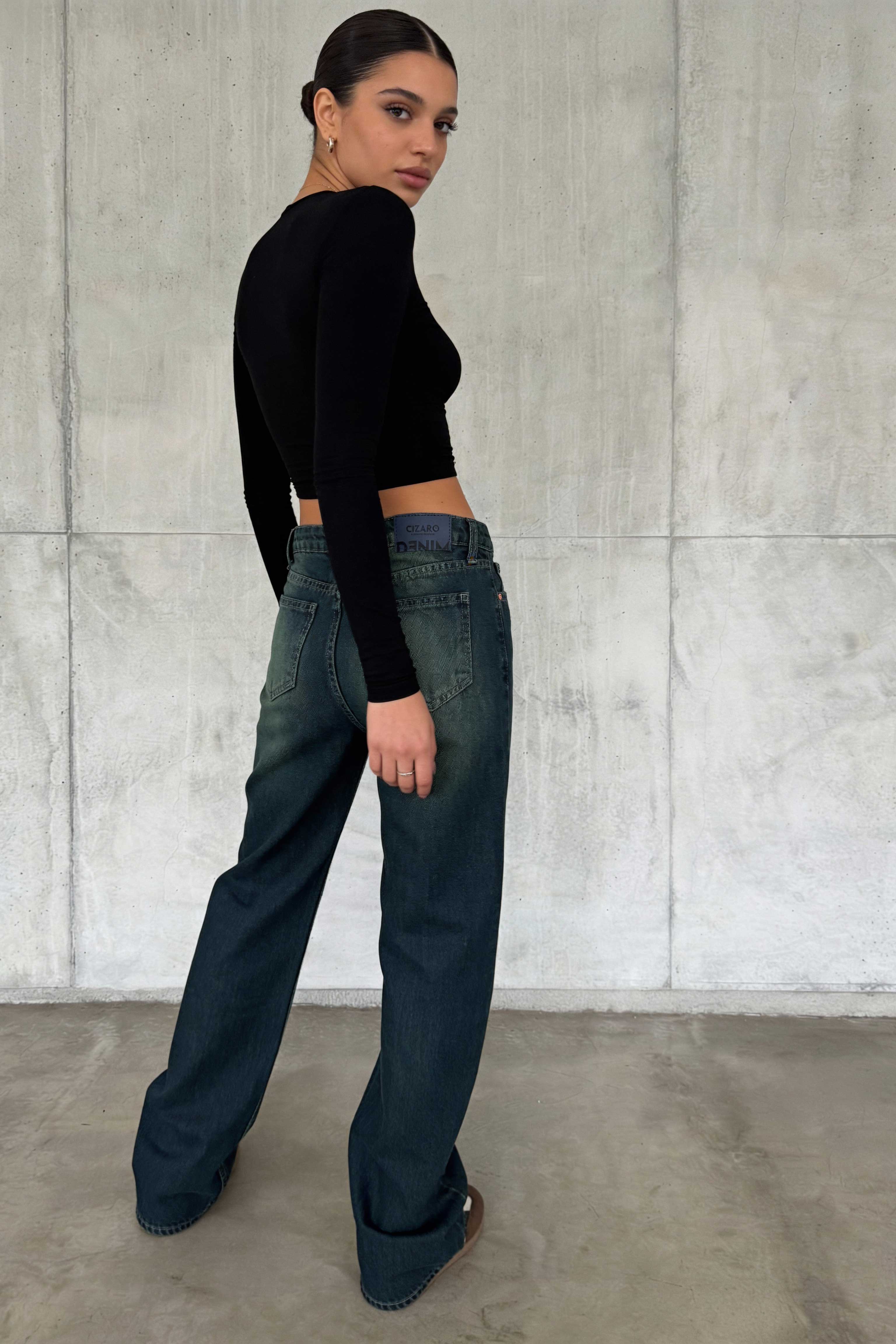Straight – High-Waist Deep Vintage Green Jeans Straight CIZARO - Cizaro Jeans