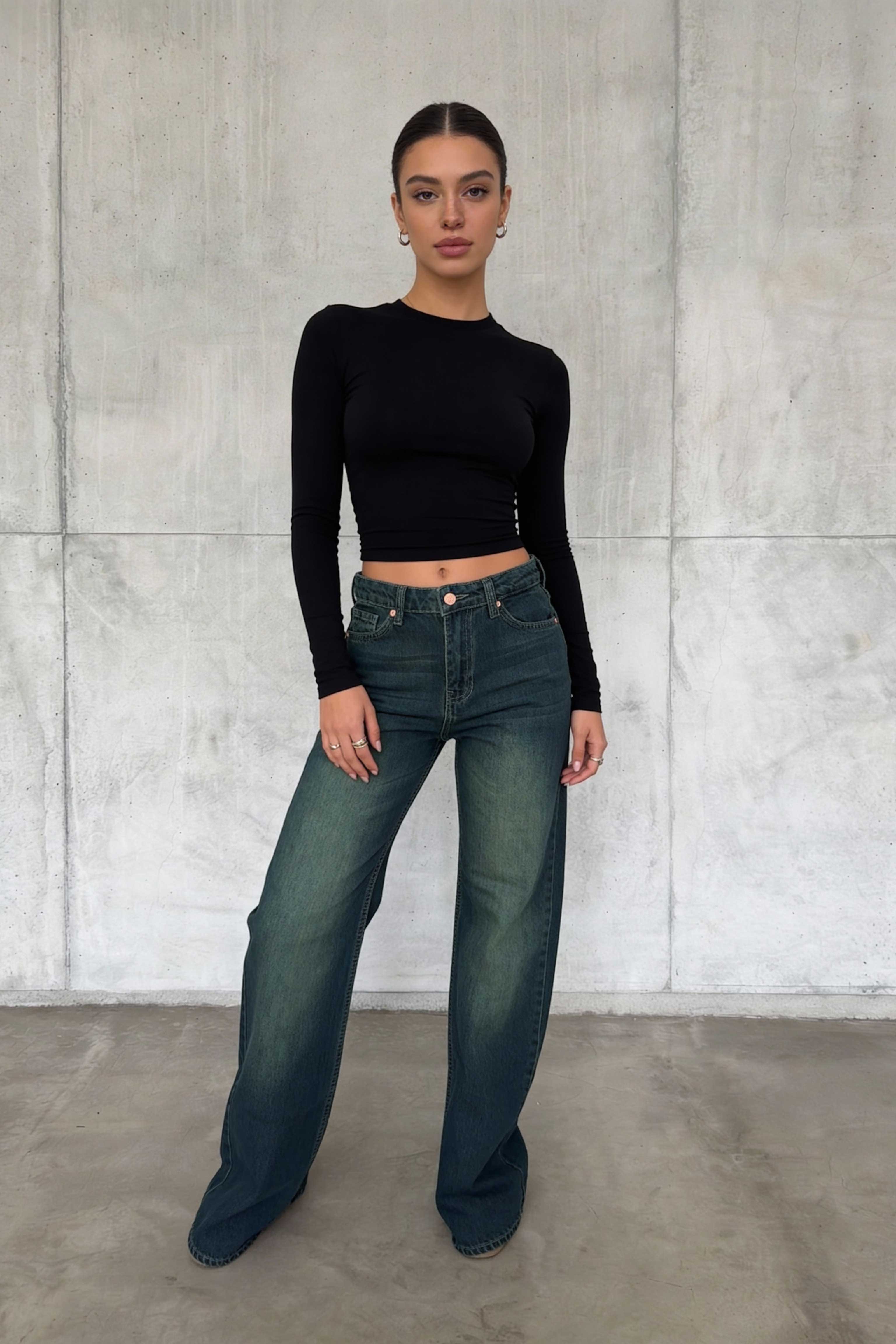 Straight – High-Waist Deep Vintage Green Jeans Straight CIZARO - Cizaro Jeans