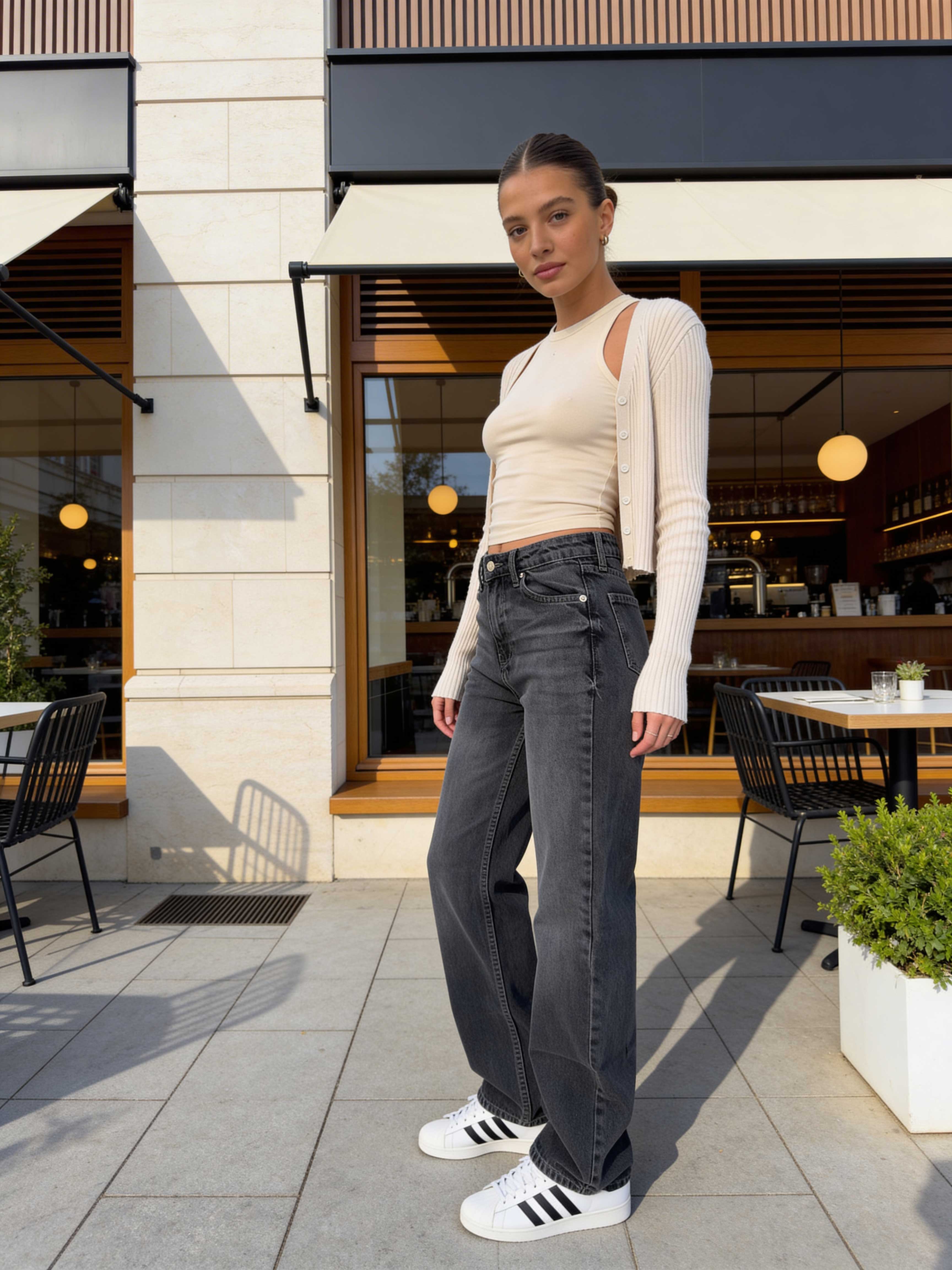 Straight High waist charcoal black jeans Straight CIZARO - Cizaro Jeans