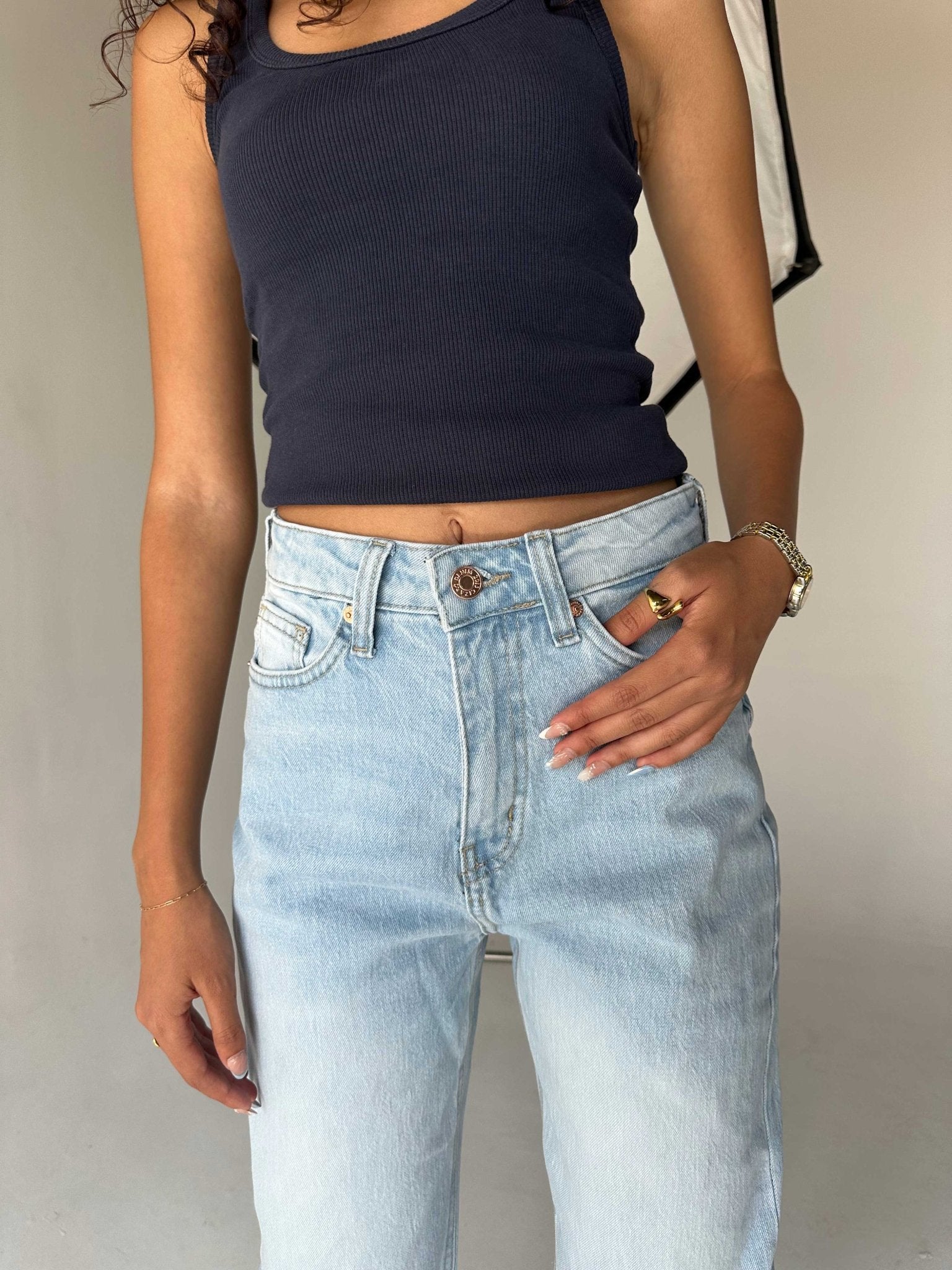 Straight-Leg - High-Waist Iced Acid Washed Azure Jeans straight CIZARO - Cizaro Jeans
