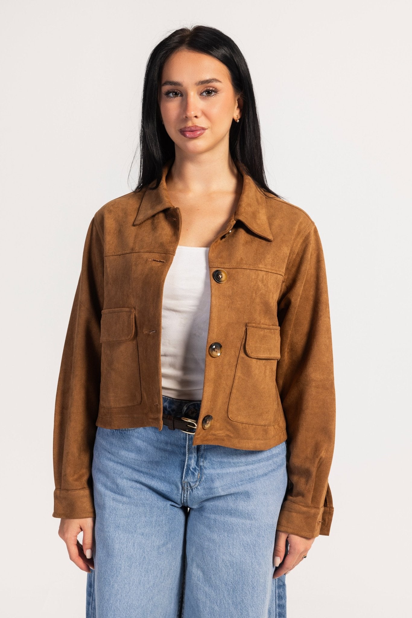 Cropped Suede Jacket – Honey Brown Jacket CIZARO - Cizaro Jeans