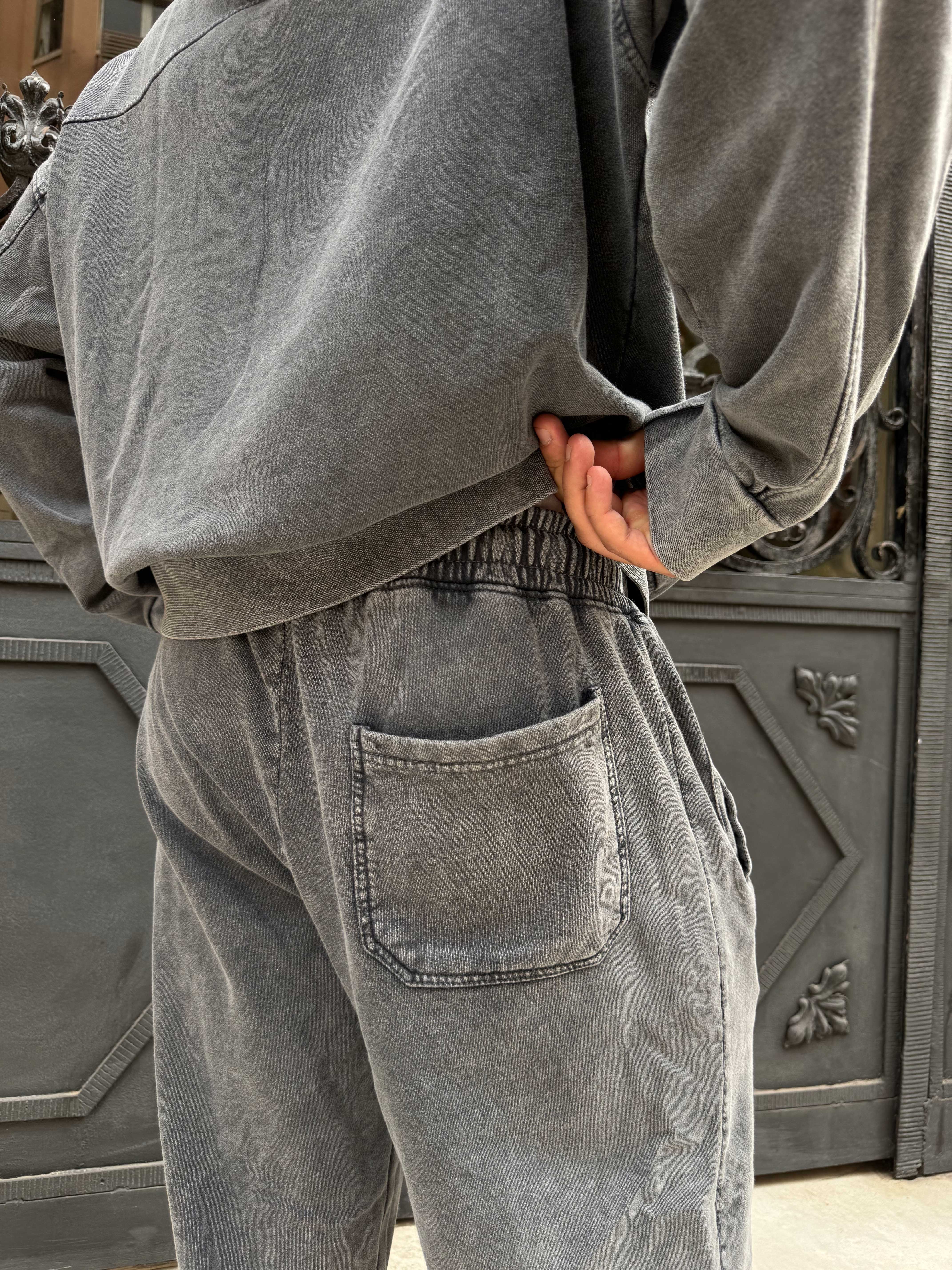 Sweatpants – Wide-Leg Washed Grey Sweat pant - Wide leg CIZARO - Cizaro Jeans