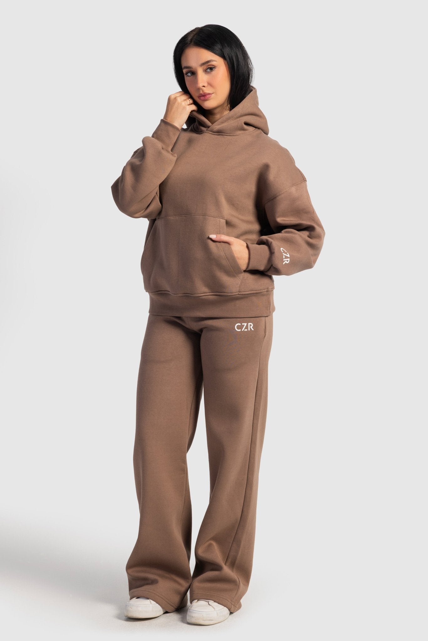 Wide-Leg Sweatpants In Stone Brown Sweatpants CIZARO - Cizaro Jeans