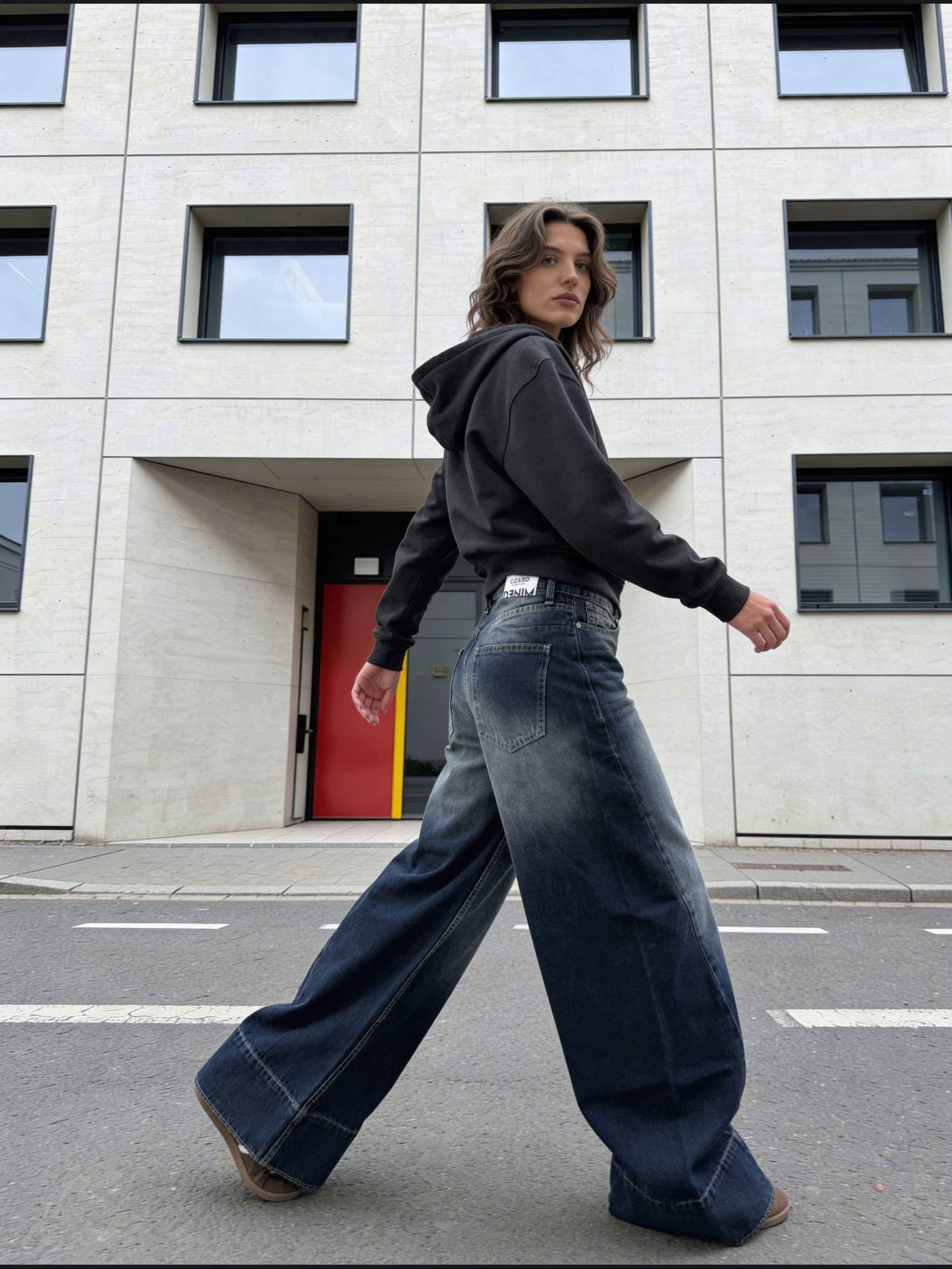 Extreme Wide-Leg – Mid-Rise Deep Vintage Blue Jeans Extreme Wide Leg CIZARO - Cizaro Jeans