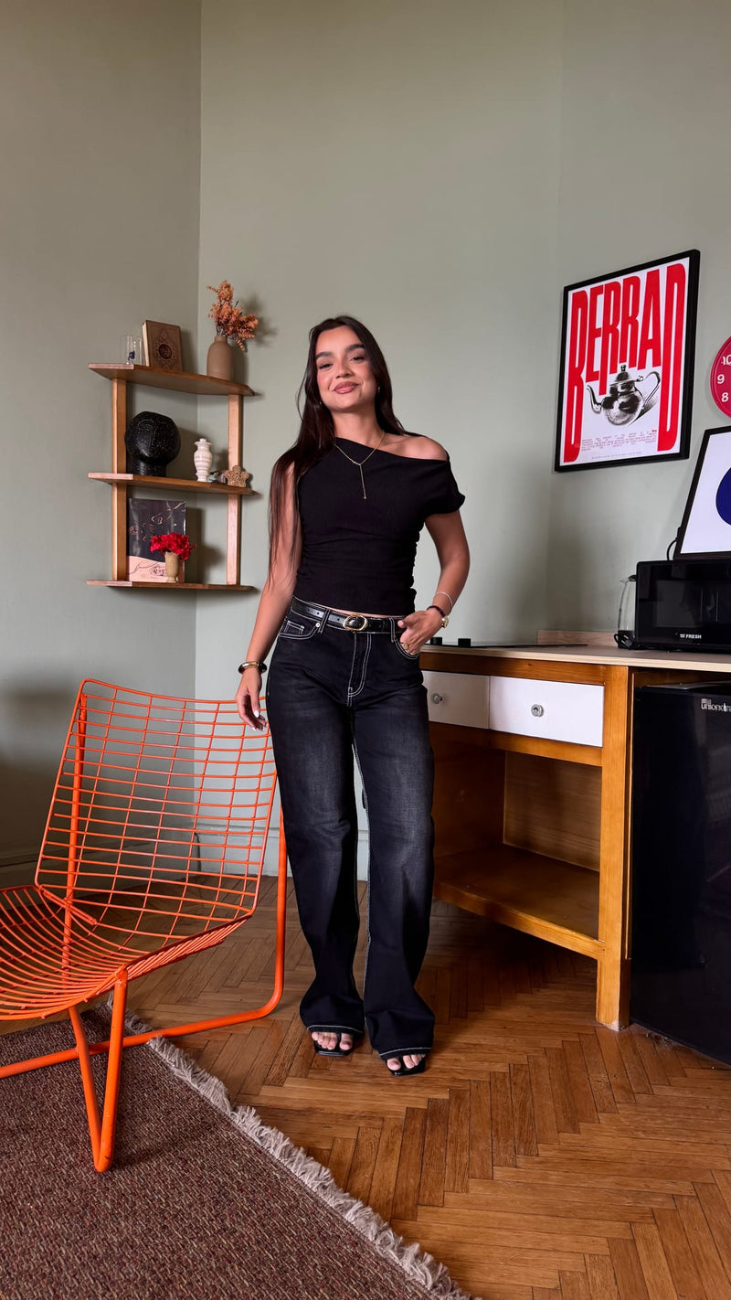 Baggy High-Waist Washed Black Baggy CIZARO - Cizaro Jeans