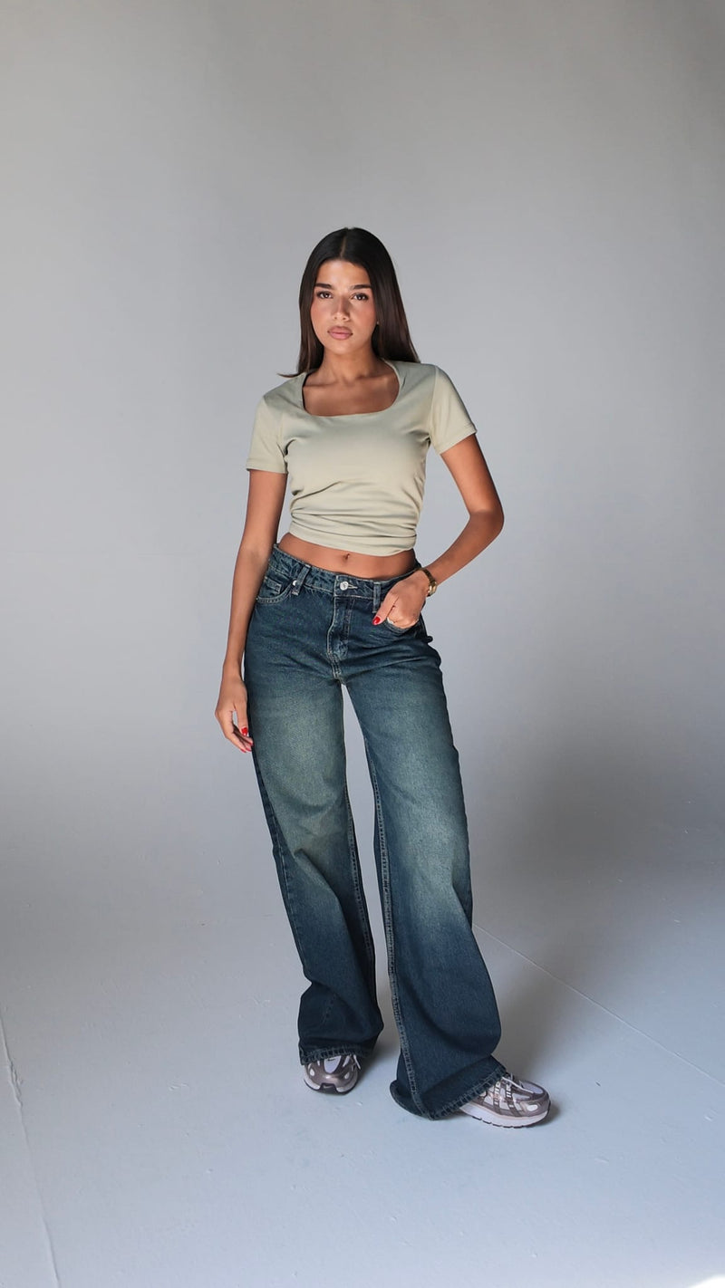 Baggy High waist-flex waist Mid vintage green jeans Baggy CIZARO - Cizaro Jeans