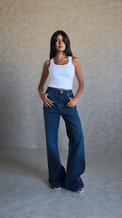 Baggy High-Waist Midnight Ocean Blue Jeans Baggy CIZARO - Cizaro Jeans
