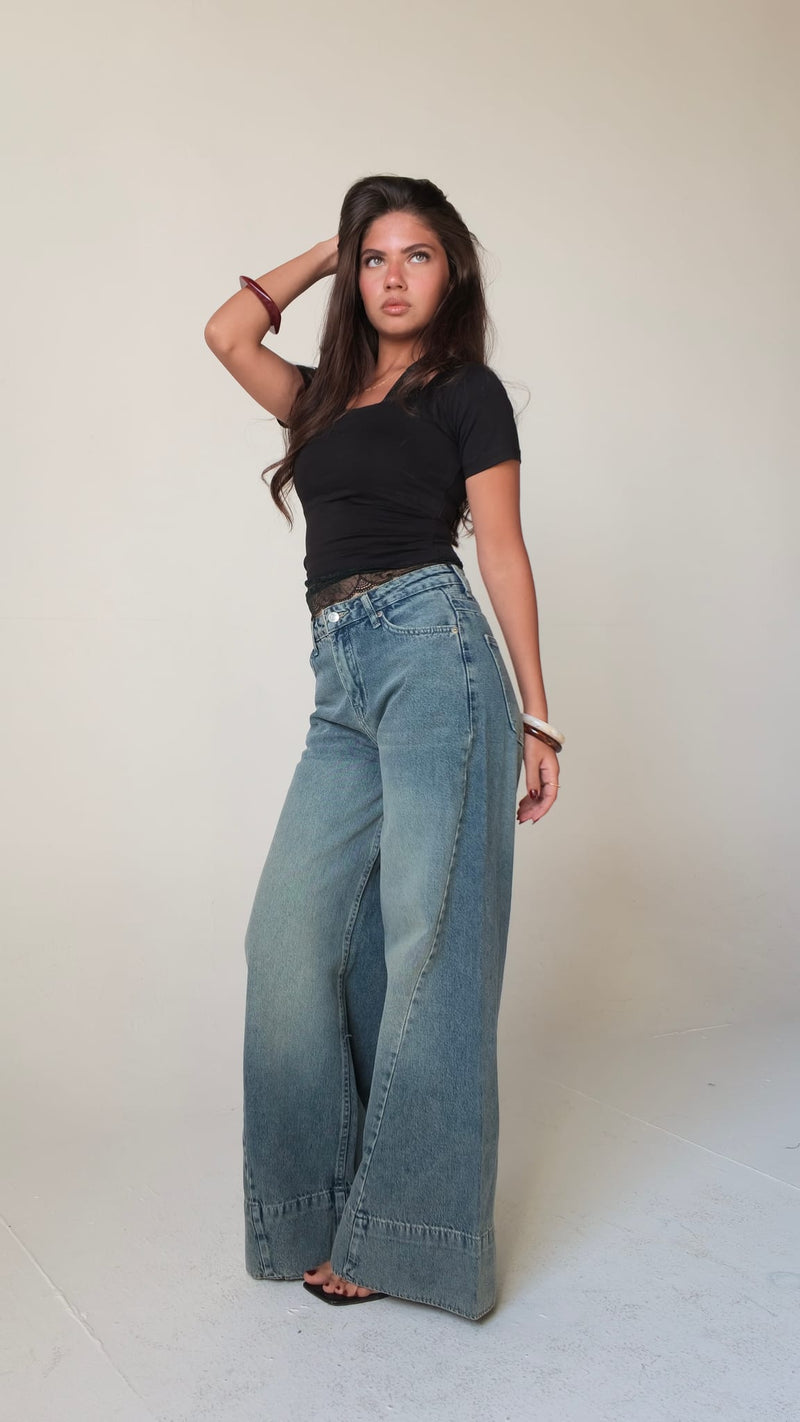 Extreme Wide-Leg High-Waist Light Vintage Blue Jeans Wide-Leg CIZARO - Cizaro Jeans