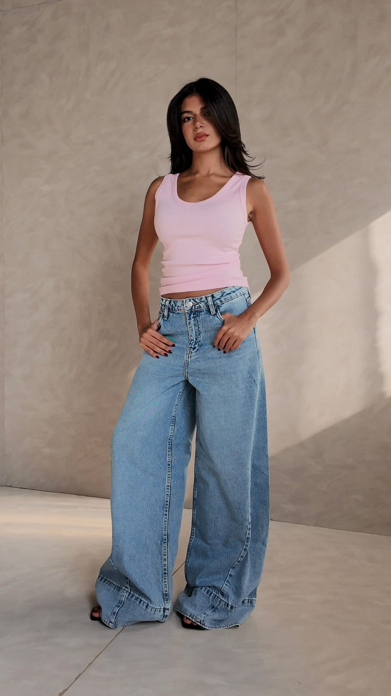Extreme Wide Leg High Waist Light Vintage Blue Jeans Wide-leg CIZARO - Cizaro Jeans