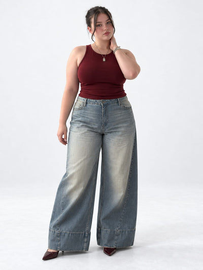 Extreme Wide Leg High Waist – Curvy Fit Light Vintage Blue Jeans Extreme Wide Leg Curvy Fit CIZARO - Cizaro Jeans