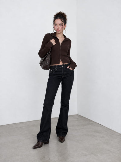 Flare Flap-Pocket High-Waist Raw Denim Jeans Flare CIZARO - Cizaro Jeans