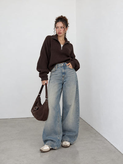 Loose Baggy High-Waist Faded Blue Jeans Loose Baggy CIZARO - Cizaro Jeans