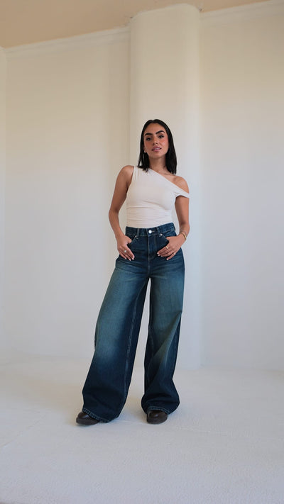 Super Baggy High-Waist Midnight Vintage Green Jeans Super Baggy CIZARO - Cizaro Jeans