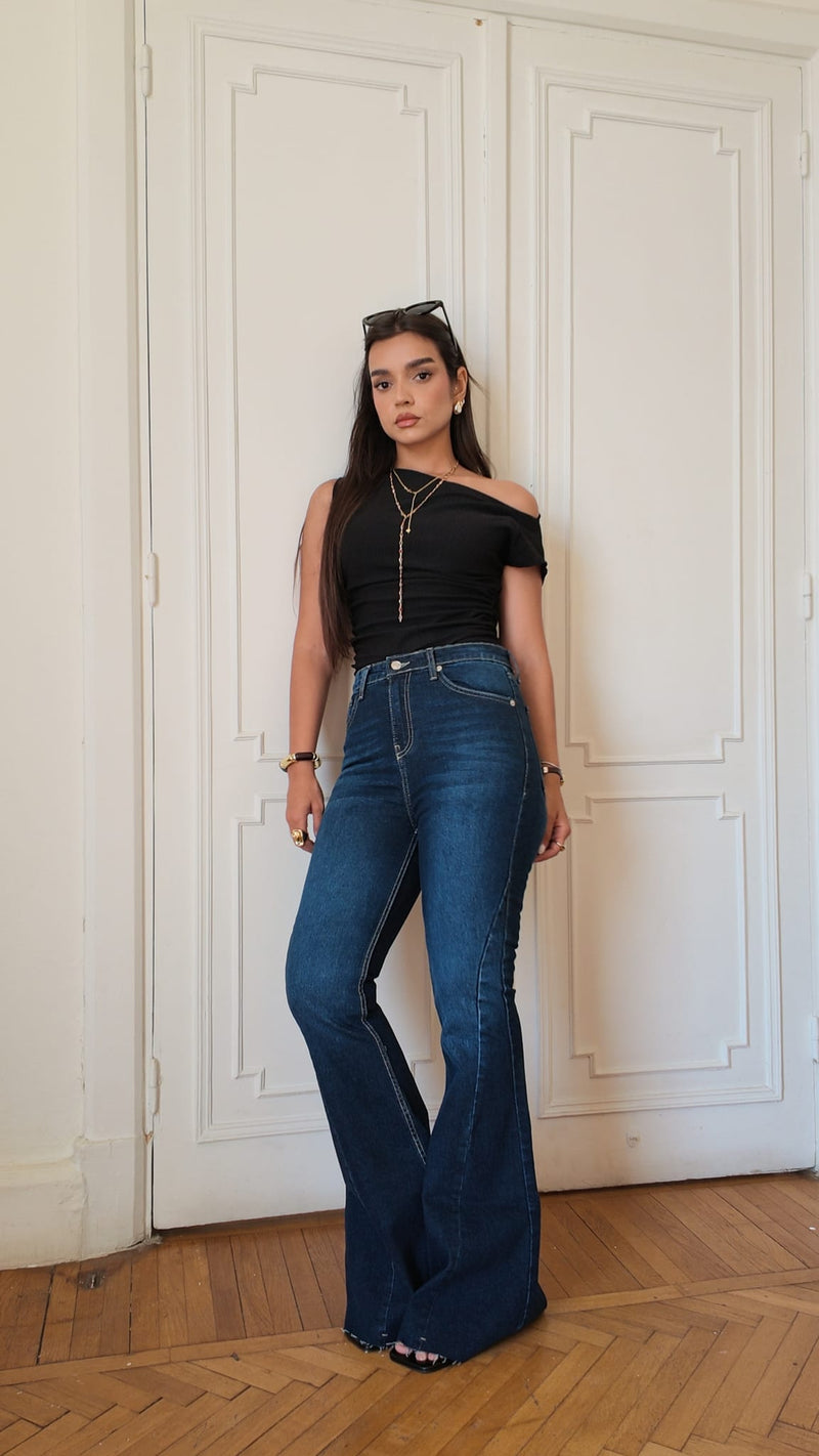 Slim Flare High-Waist Deep Indigo Blue Jeans Slim flare CIZARO - Cizaro Jeans