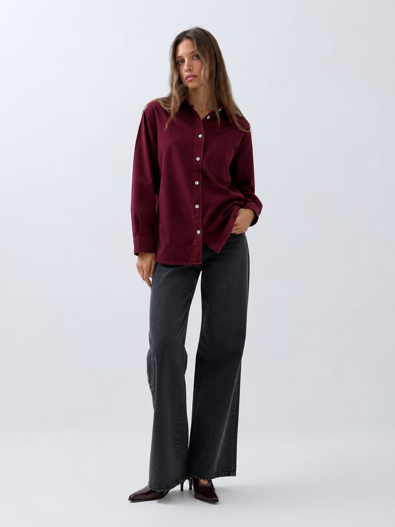 Oversized Burgundy Shirt Shirt CIZARO - Cizaro Jeans
