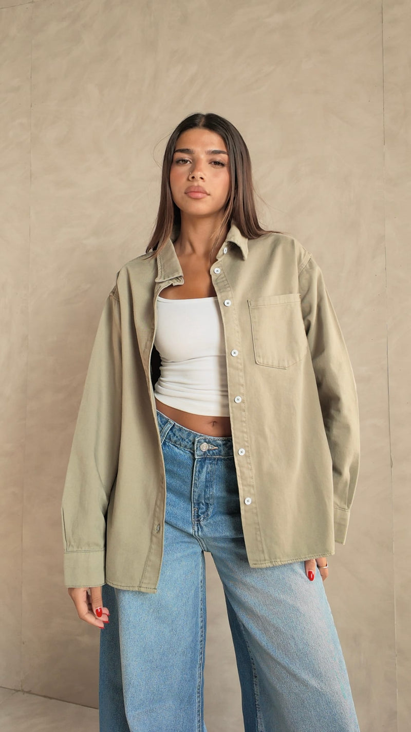 Oversized Khaki Shirt Shirt CIZARO - Cizaro Jeans
