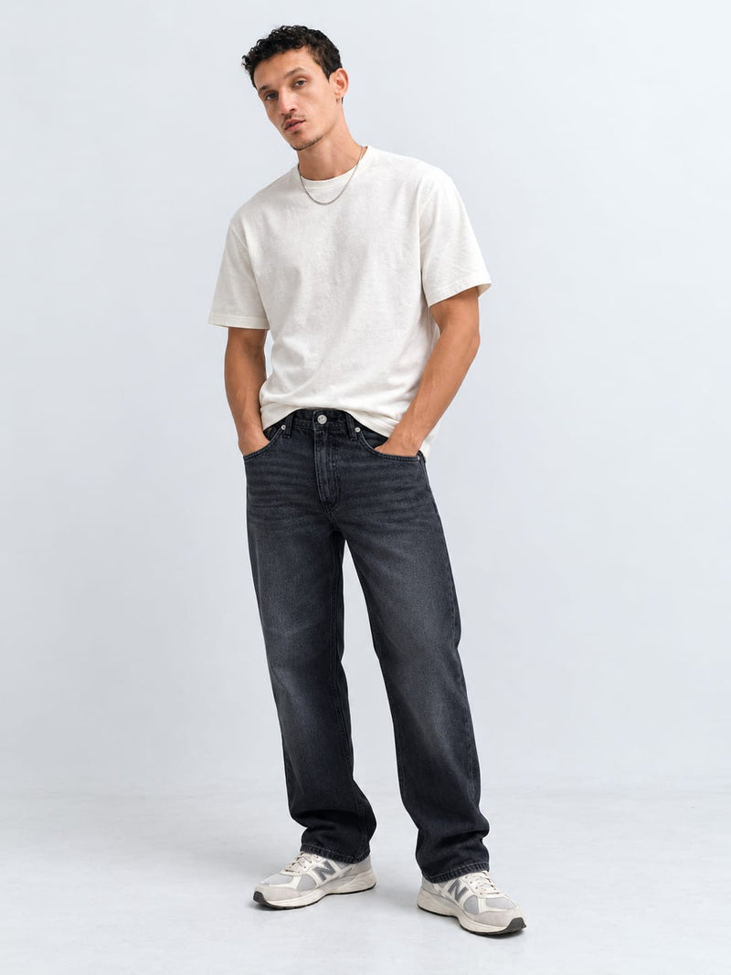 Straight Fit Washed Black Jeans Straight CIZARO - Cizaro Jeans