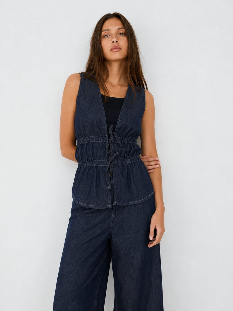 Drawstring Denim Vest Vest CIZARO - Cizaro Jeans