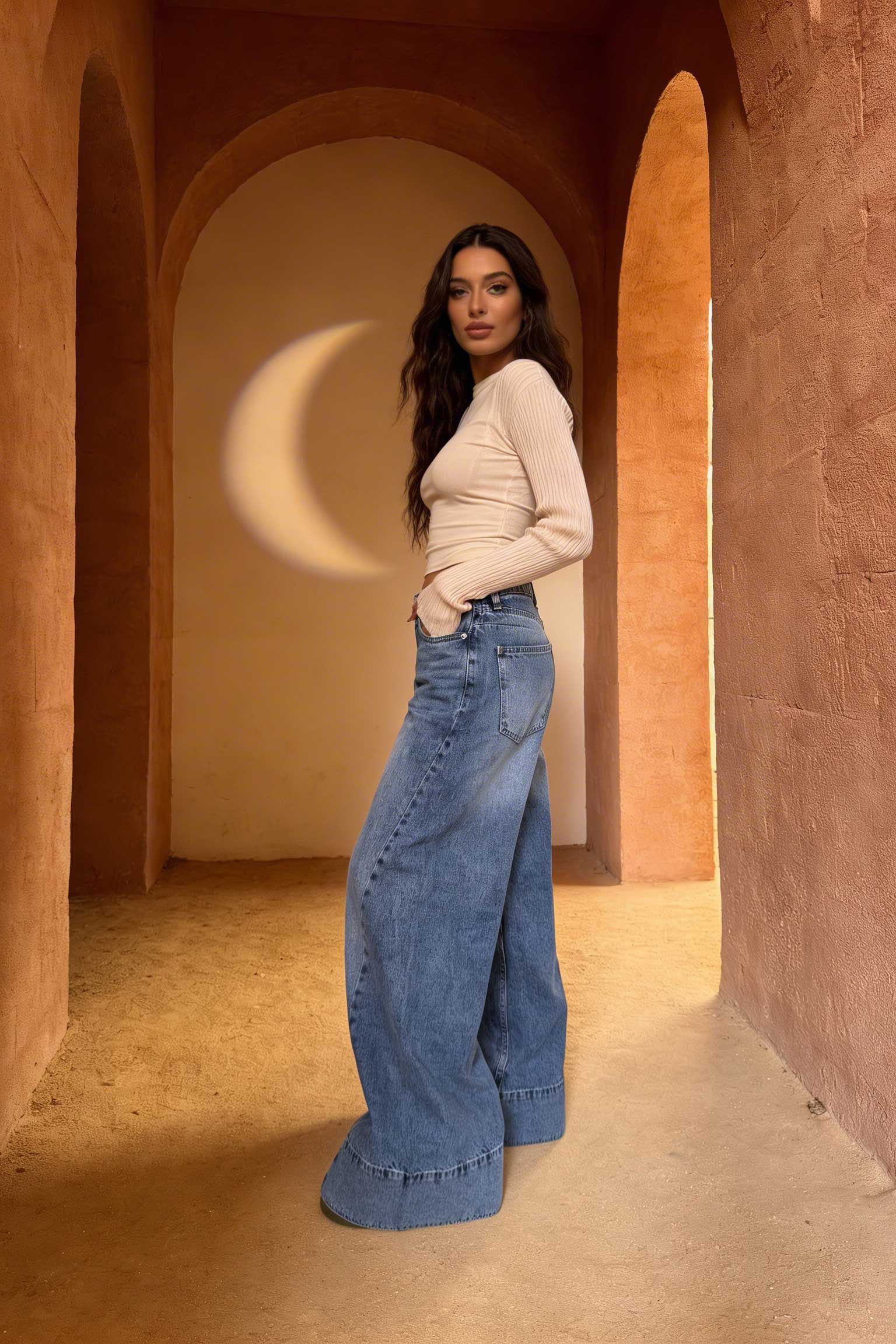 Extreme Wide-Leg – Mid-Rise Acid Blue Jeans Wide Leg CIZARO - Cizaro Jeans