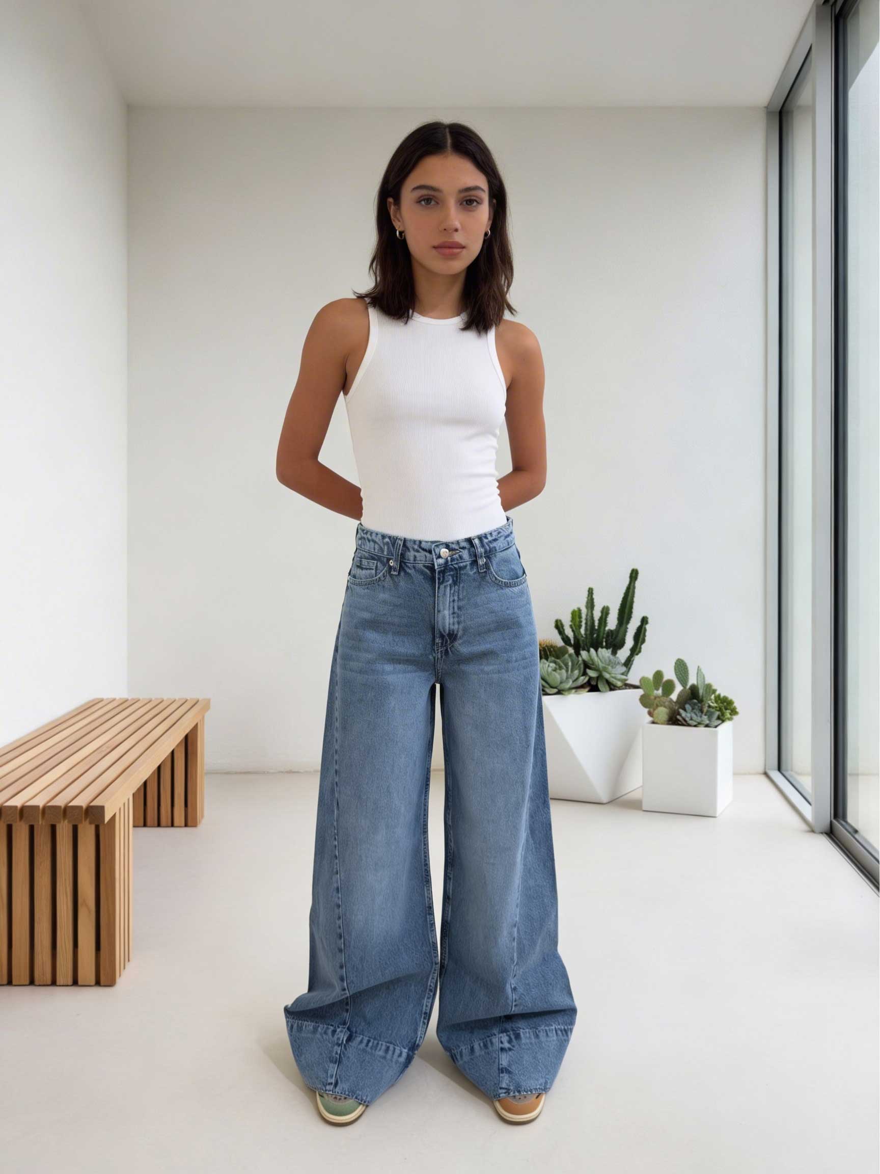 Extreme Wide-Leg – High-Waist Coastal Blue Jeans Extreme wide leg CIZARO - Cizaro Jeans